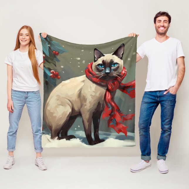 Siamese Cat in Schnee Weihnachten Fleecedecke (Beispiel)
