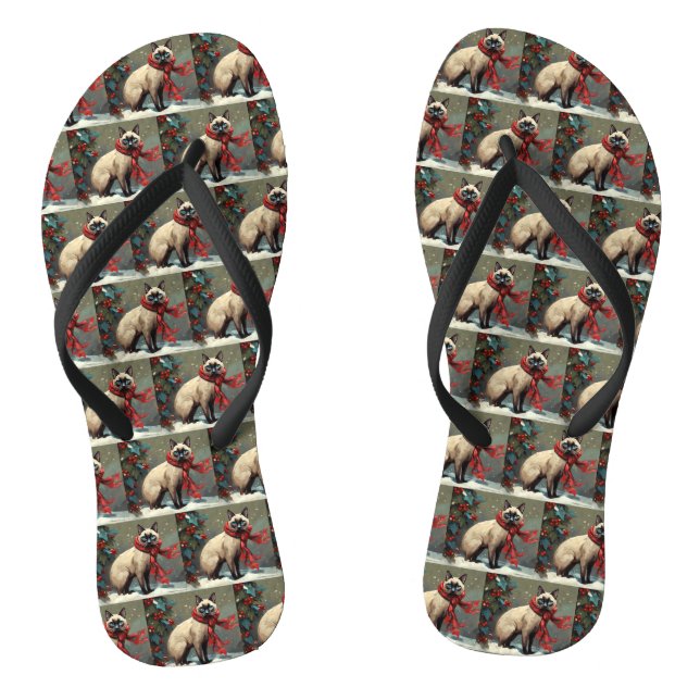 Siamese Cat in Schnee Weihnachten Flip Flops (Fußbett)