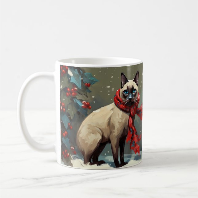 Siamese Cat in Schnee Weihnachten Kaffeetasse (Links)