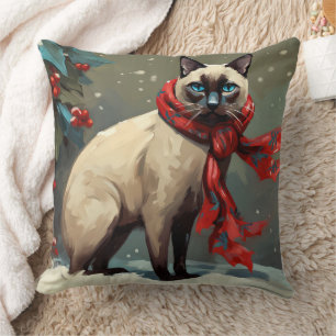 Siamese Cat in Schnee Weihnachten Kissen