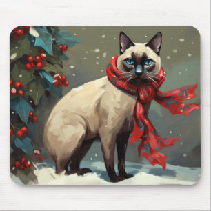 Siamese Cat in Schnee Weihnachten Mousepad