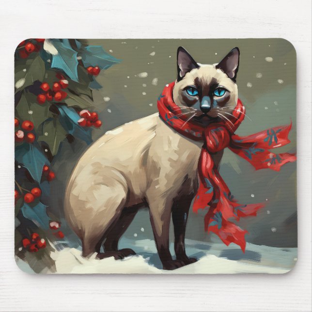 Siamese Cat in Schnee Weihnachten Mousepad (Vorne)