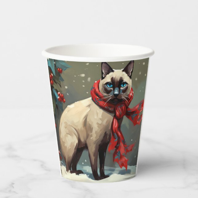 Siamese Cat in Schnee Weihnachten Pappbecher (Vorderseite)