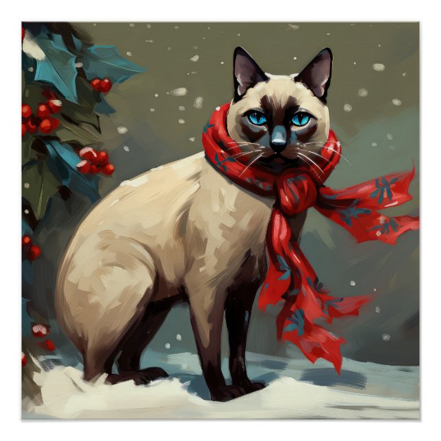 Siamese Cat in Schnee Weihnachten Poster (Vorderseite)