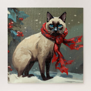 Siamese Cat in Schnee Weihnachten Puzzle