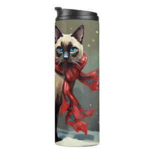Siamese Cat in Schnee Weihnachten Thermosbecher