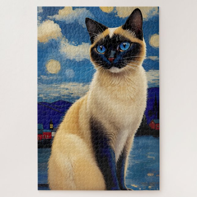 Siamese Cat in Starry Night Puzzle (Vertikal)