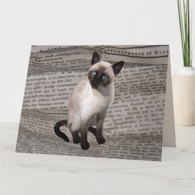SIAMESE CAT LIEBE BIRTHDAY NEWSPAPER ART Card Karte (Vorderseite)
