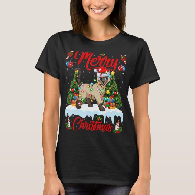 Siamese Cat Lights Xmas Tree Santa Siamese Cat Chr T-Shirt (Vorderseite)