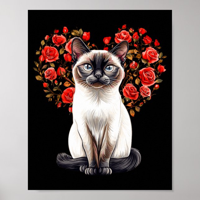 Siamese Cat Lover Floral Heart Valentines Day  Poster (Vorne)