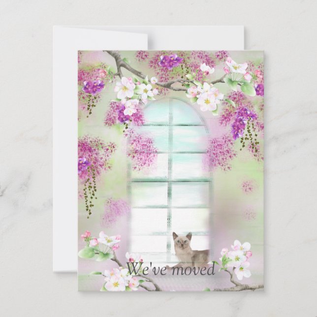 Siamese Cat New Address Announcement Note Card Mitteilungskarte (Vorderseite)