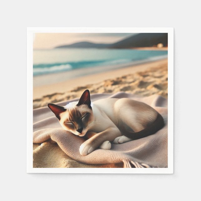 Siamese Cat Nickerchen am Strand Serviette (Vorderseite)