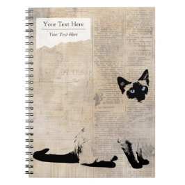 Siamese Cat on Retro Newspaper, Personalized Name Notizblock