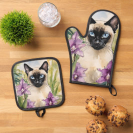 Siamese Cat Oven Mitt & Pot Holder Set