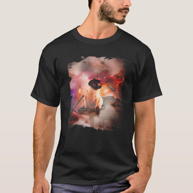 Siamese Cat Playing Piano T-Shirt (Vorderseite)