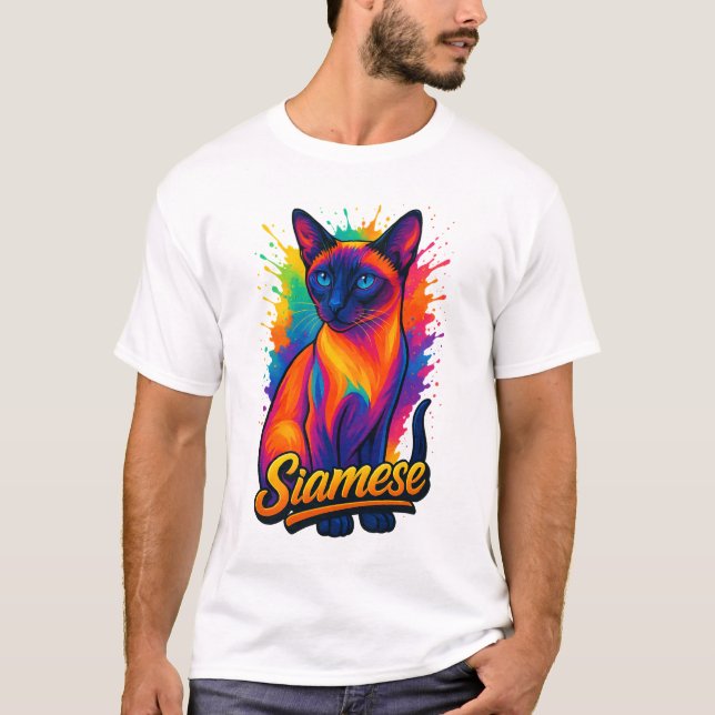 Siamese Cat Pop Art - Vibrannt Neon Street Style T-Shirt (Vorderseite)