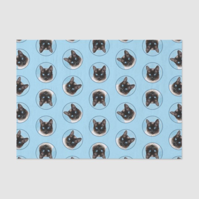 Siamese Cat Portrait Malerei Niedliche Originalkun Seidenpapier (Vorderseite)