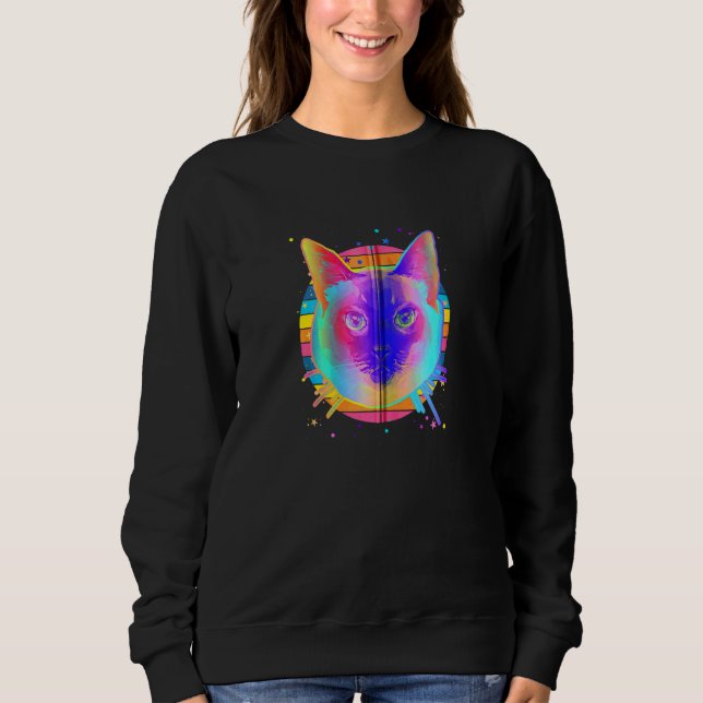Siamese Cat Rainbow Space Black Sweatshirt (Vorderseite)