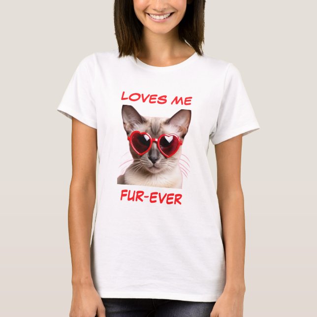 Siamese Cat Red Heart Heart Shaped Sonnenbrille T-Shirt (Vorderseite)