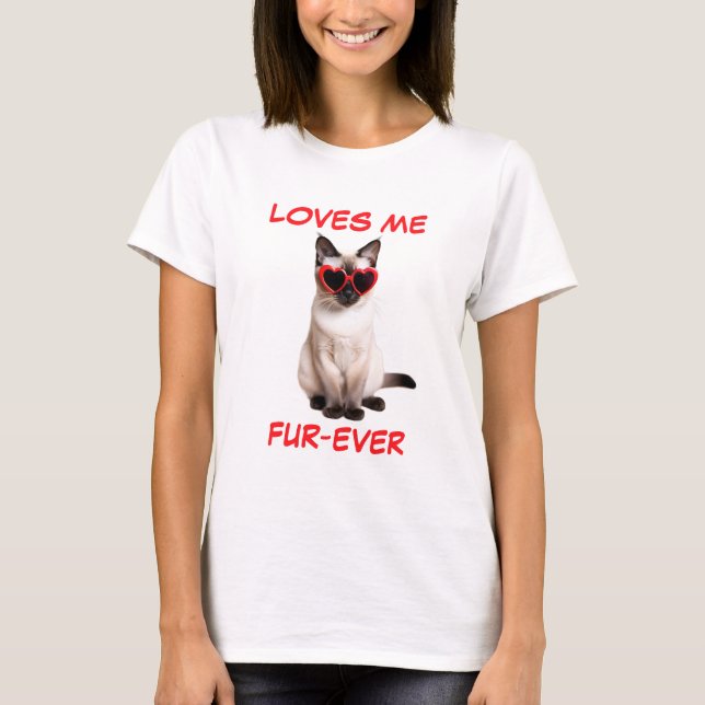 Siamese Cat Red Heart Heart Shaped Sonnenbrille T-Shirt (Vorderseite)