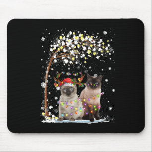 Siamese Cat Reindeer Hat Santa Christmas Tree Funn Mousepad