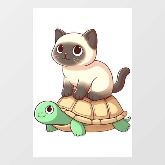Siamese cat rides turtle Copy Fensteraufkleber (Blatt)