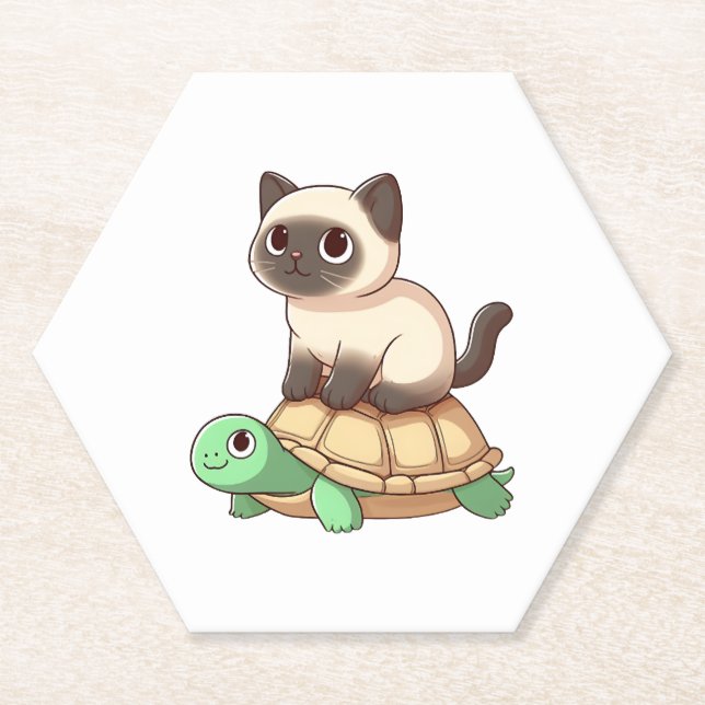 Siamese cat rides turtle Copy Untersetzer (Vorderseite)