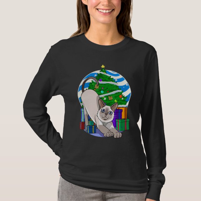 Siamese Cat Santa Christmas Tree Xmas Decor T-Shirt (Vorderseite)