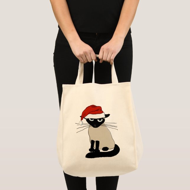 Siamese Cat Santa Funny Weihnachtsfeiertag Tragetasche (Vorderseite (Produkt))