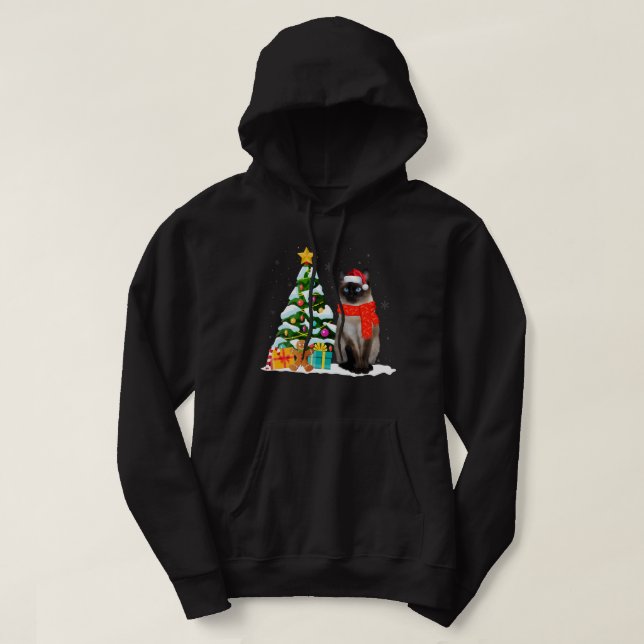 Siamese Cat Santa Hat Xmas Ugly Christmas Hoodie (Design vorne)