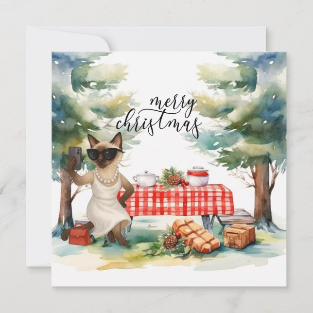 Siamese Cat Sending Message Frohe Weihnachten (Vorderseite)