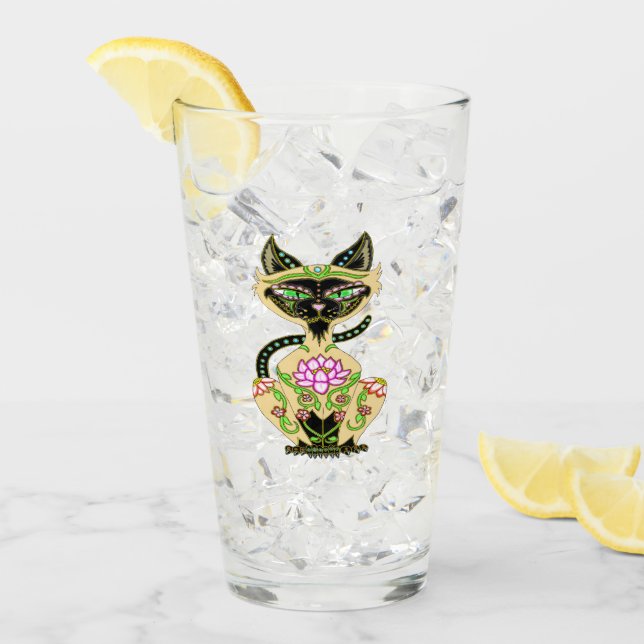 Siamese Cat Sugar Skull Glas (Vorderseite Ice)