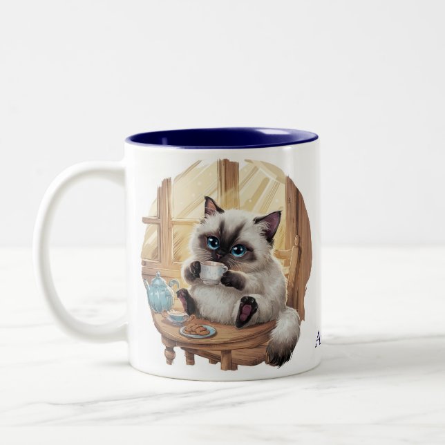 Siamese Cat & Tea Cup Mug Zweifarbige Tasse (Links)