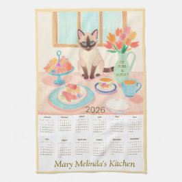 Siamese Cat & Tea Party Kitchen Towel Calendar Geschirrtuch