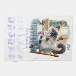 Siamese Cat Tea Time 2026 Calendar Kitchen Towels Geschirrtuch