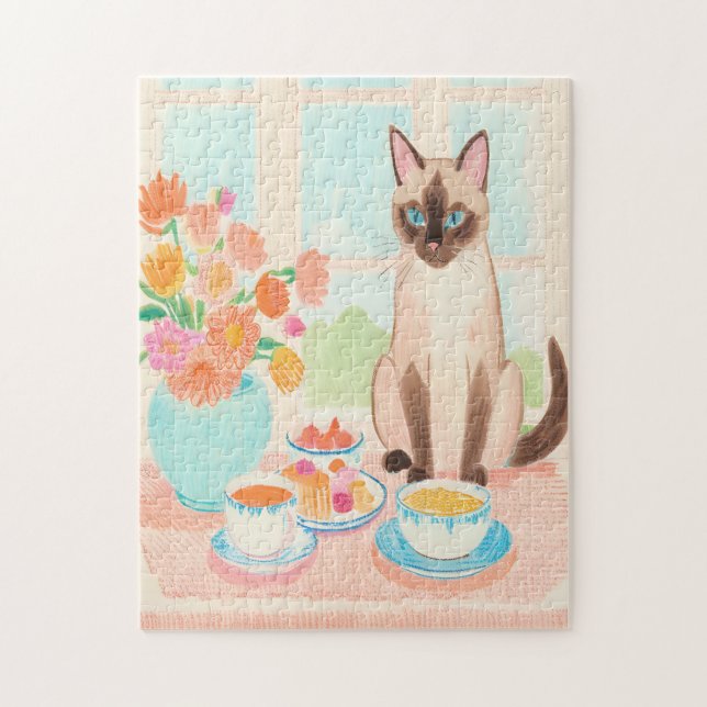 Siamese Cat & Tea Time Jigsaw Puzzle  (Vertikal)