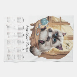 Siamese Cat & Tea Time Kitchen Towel Calendar  Geschirrtuch