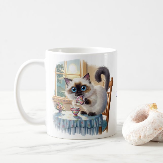 Siamese Cat & Tea Time Mug Kaffeetasse (Mit Donut)