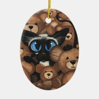 Siamese Cat Teddy Bear Hug von BiHrLe Keramik Ornament
