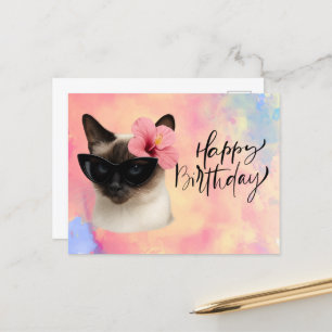 Siamese Cat trägt Sonnenbrille Happy Birthday Postkarte