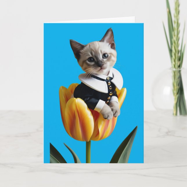 Siamese Cat Tulip Faltkarte Karte (Vorderseite)