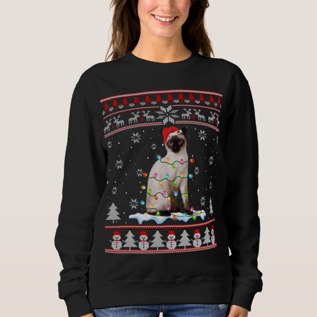 Siamese Cat Ugly Christmas Lights Funny Cat Lover Sweatshirt (Vorderseite)