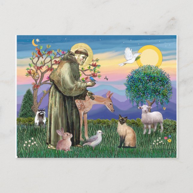 Siamese Cat und St. Francis Postkarte (Vorderseite)