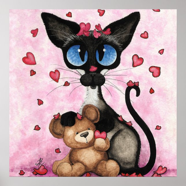 Siamese Cat Valentines Day by Bihrle Poster (Vorne)