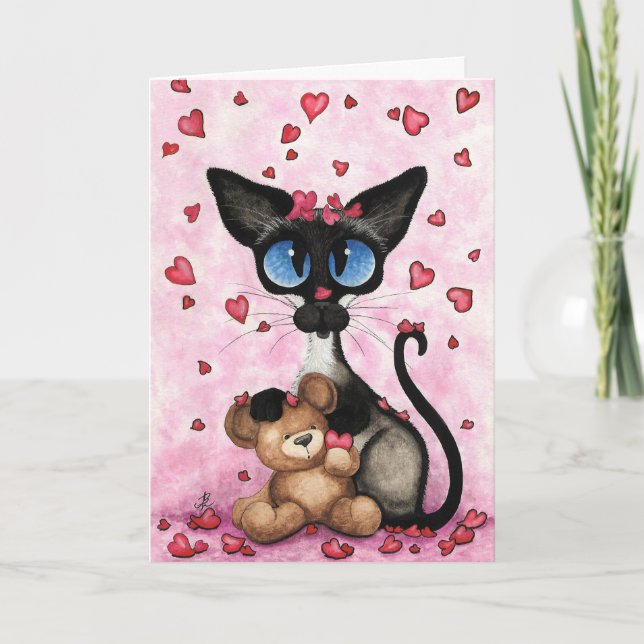 Siamese Cat Valentines Day Greeting Card by Bihrle Karte (Vorderseite)