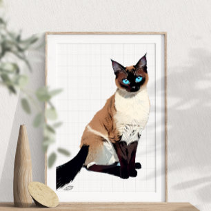 Siamese Cat Wall Art Electric Blue-Mit Augen Cat L Poster