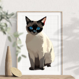 Siamese Cat Wall Art Electric Blue-Mit Augen Cat L Poster
