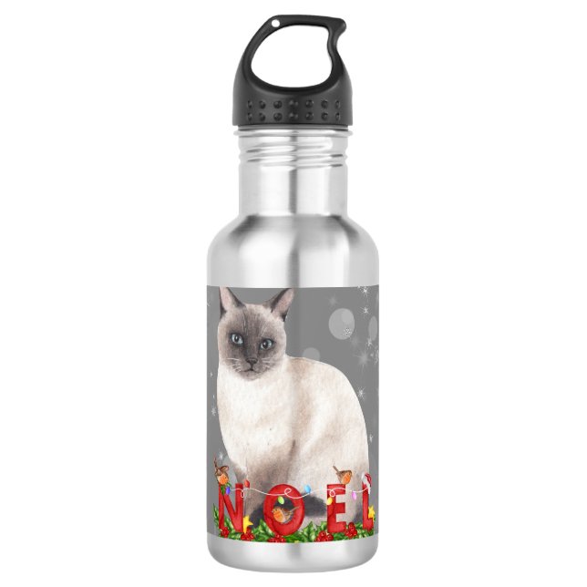 Siamese Cat Watercolor Edelstahlflasche (Vorderseite)