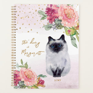 Siamese Cat Watercolor Illustration Girl Planer