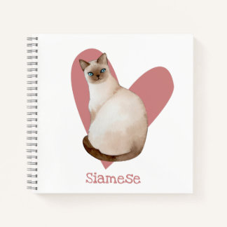 Siamese Cat Watercolor Kitty Pink Heart Journal Notizbuch